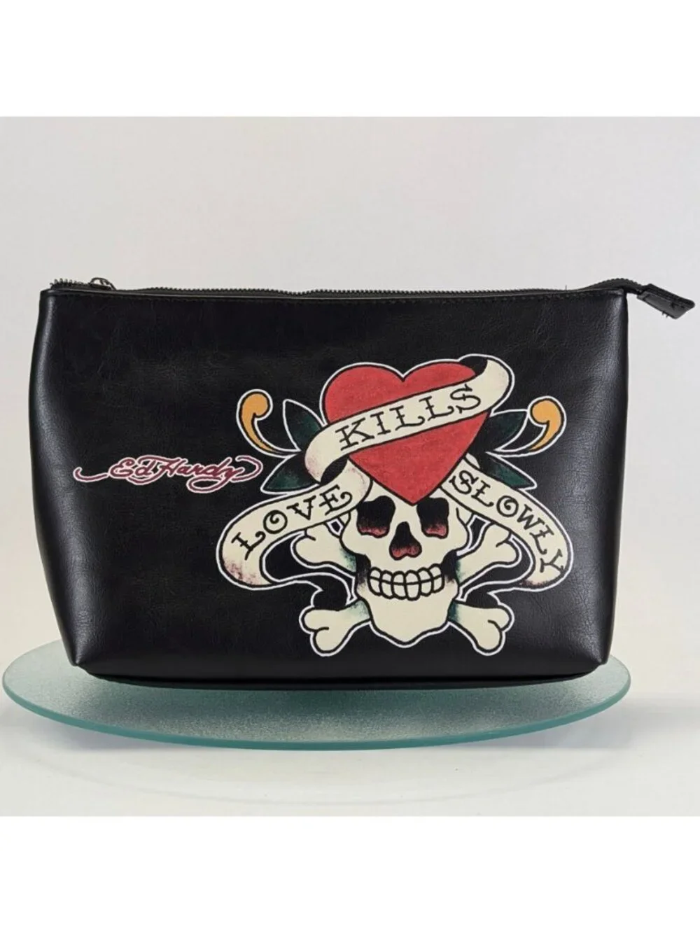 Ed Hardy Love Kills Slowly Vegan Leather Cosmetic Toiletry Clutch Bag Pouch NEW - Picture 7 of 7